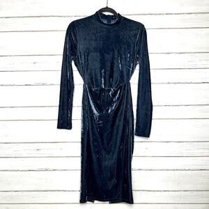 Pretty Little Thing Velvet Midi Dress Long Sleeve Blue Size 12